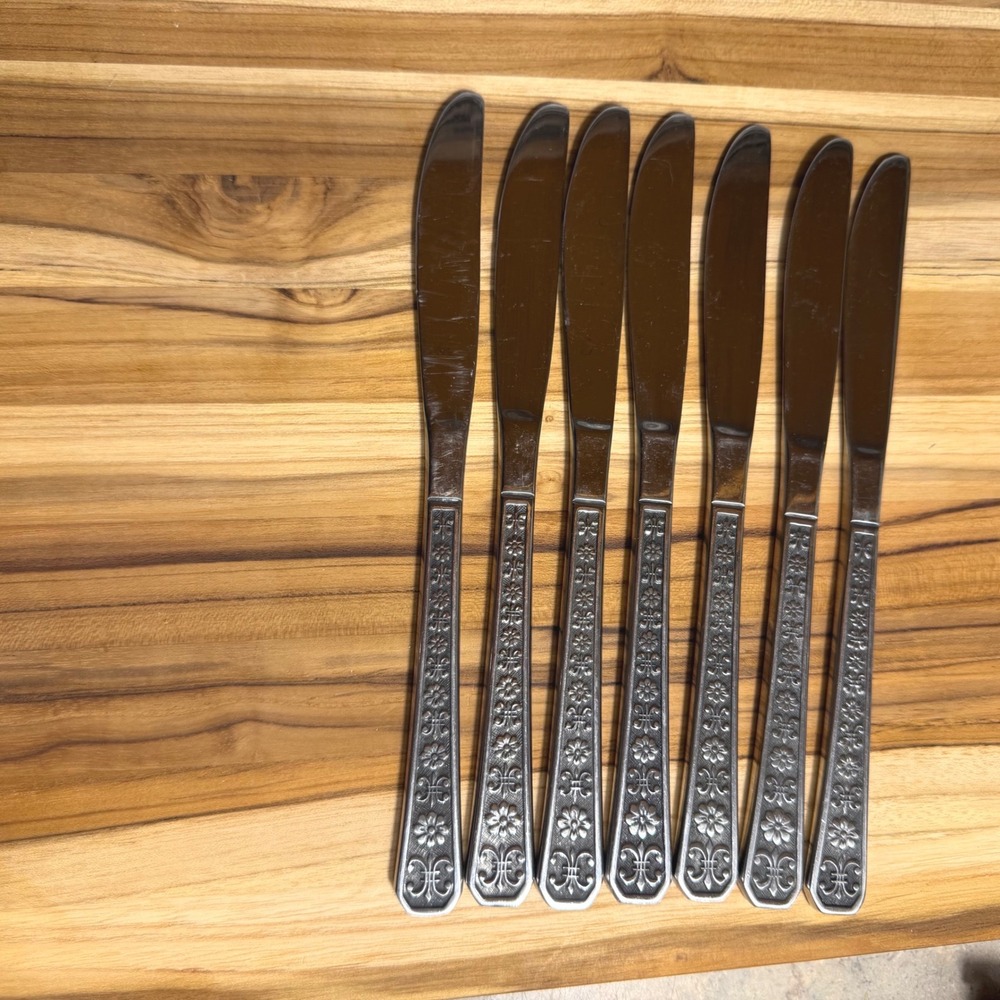 Vtg 7 Interpur INR1 Stainless Steel Butter Knives Stainless Steel Fleur De Lis